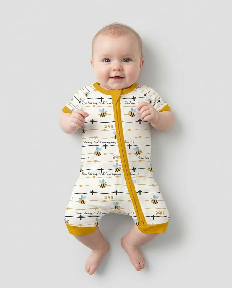 Bee Strong And Courageous Custom Name Bamboo Shorty Zippy