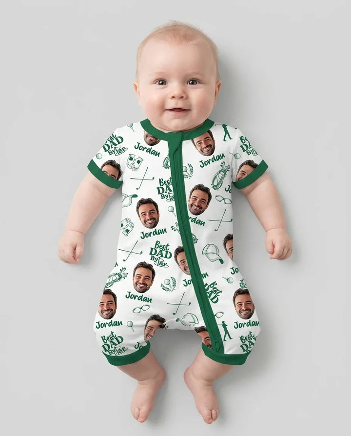 Mono de bambú corto con cremallera "Mejor papá por mucho" con foto personalizada