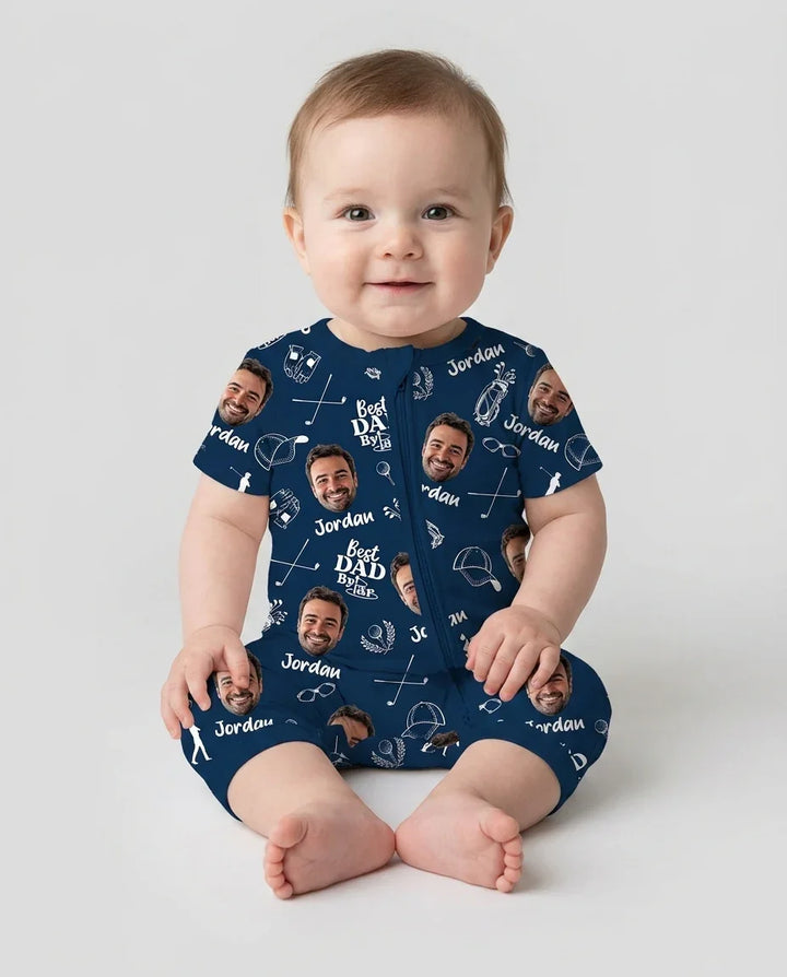 Mono de bambú corto con cremallera "Mejor papá por mucho" con foto personalizada