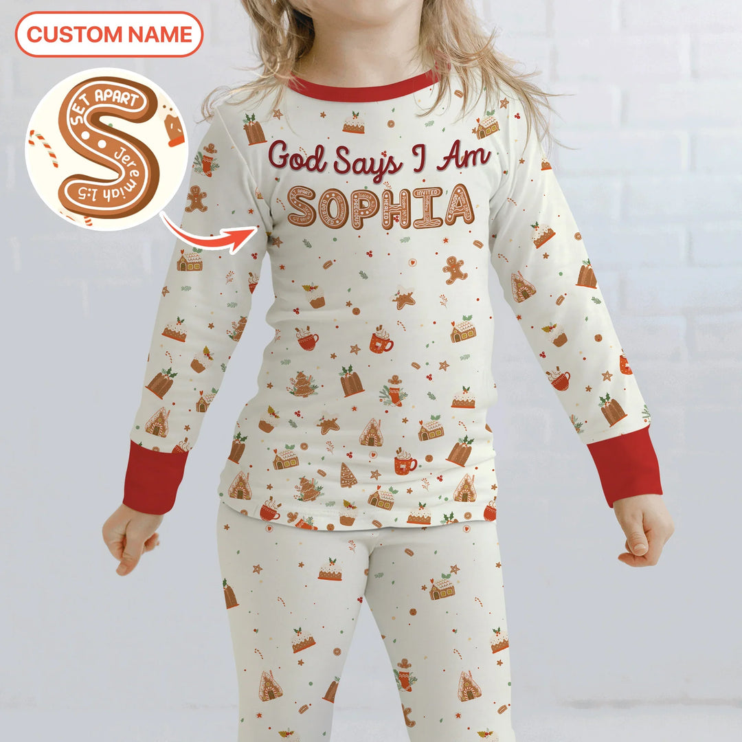 GingerBread God Says I Am Custom Name Two Piece Long Sleeve Pajama Set