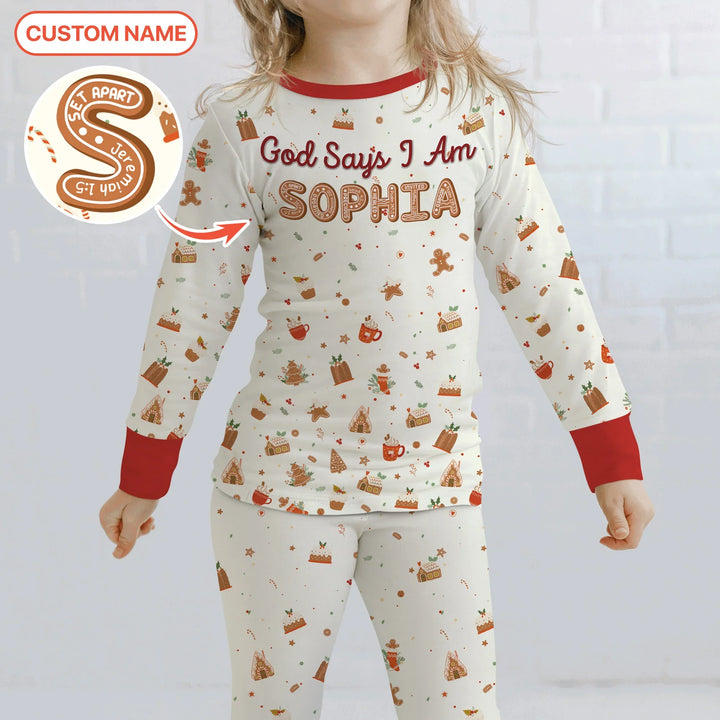 GingerBread God Says I Am Custom Name Two Piece Long Sleeve Pajama Set