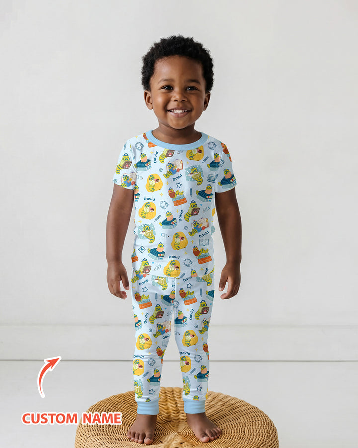 Little Book Worm Family Matching Bamboo Two Piece Short Sleeve Pajama Set