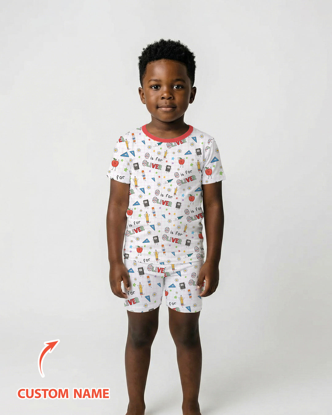 Personalized Back To School Bamboo Two Piece Short Sleeve Shorts Pajama Set