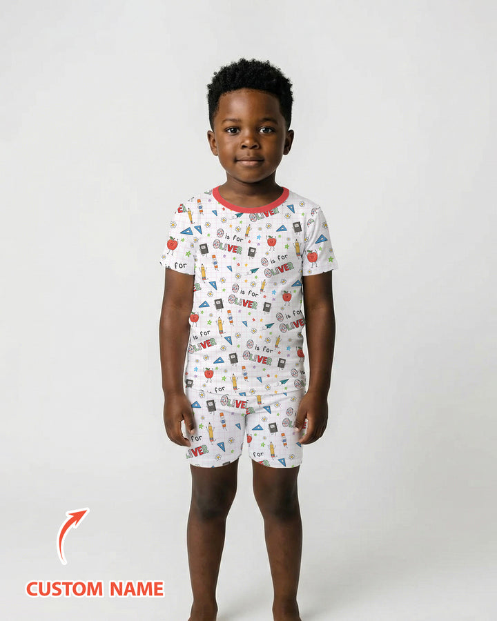 Personalized Back To School Bamboo Two Piece Short Sleeve Shorts Pajama Set
