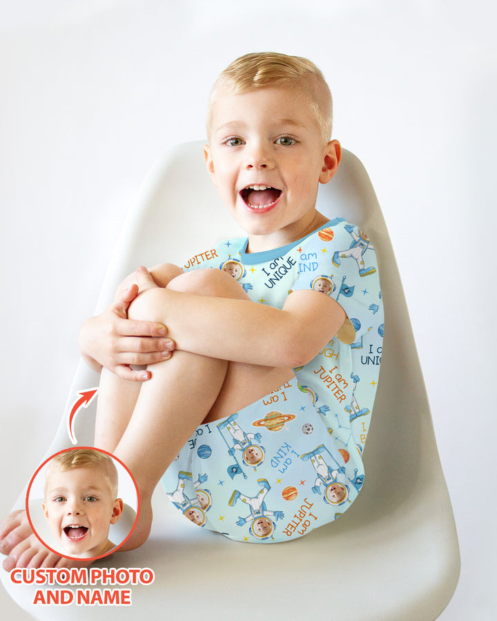 Custom Photo Kid Affirmations I Am Kind Astronaut Bamboo Two Piece Short Sleeve Pajama Set
