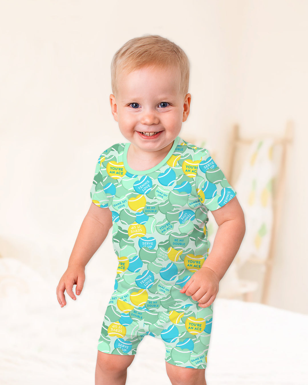 Tennis Candy Family Matching Bamboo Two Piece Short Sleeve Shorts Pajama Set
