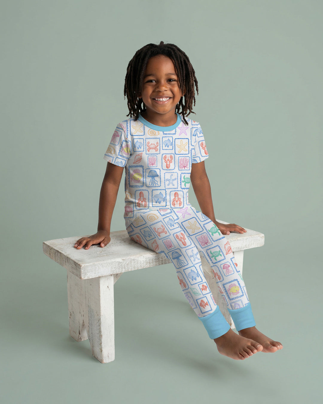 Coastal Treasures Family Matching Bamboo Two Piece Short Sleeve Pajama Set