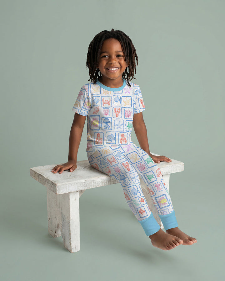 Coastal Treasures Family Matching Bamboo Two Piece Short Sleeve Pajama Set
