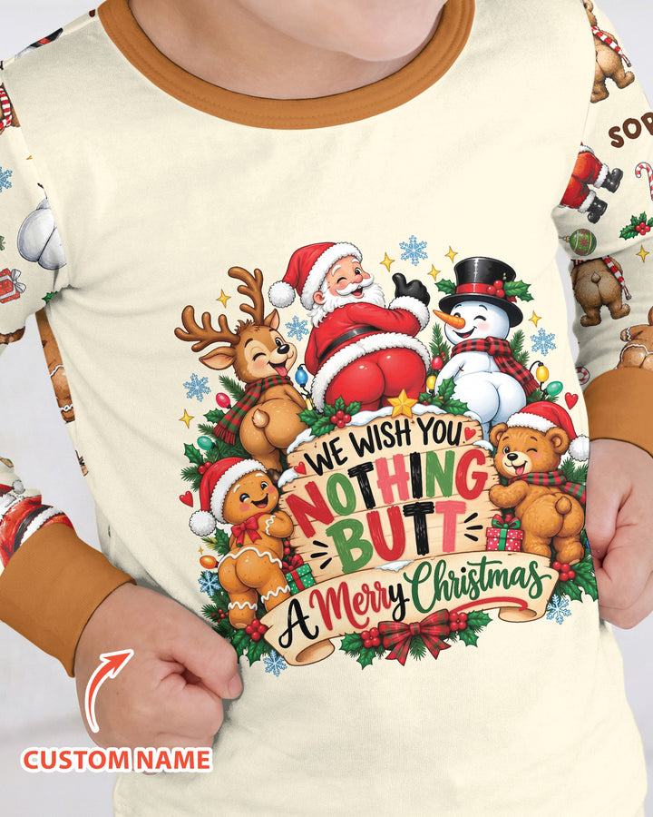 We Wish You Nothing But A Merry Christmas Custom Name Bamboo Two Piece Long Sleeve Pajama Set