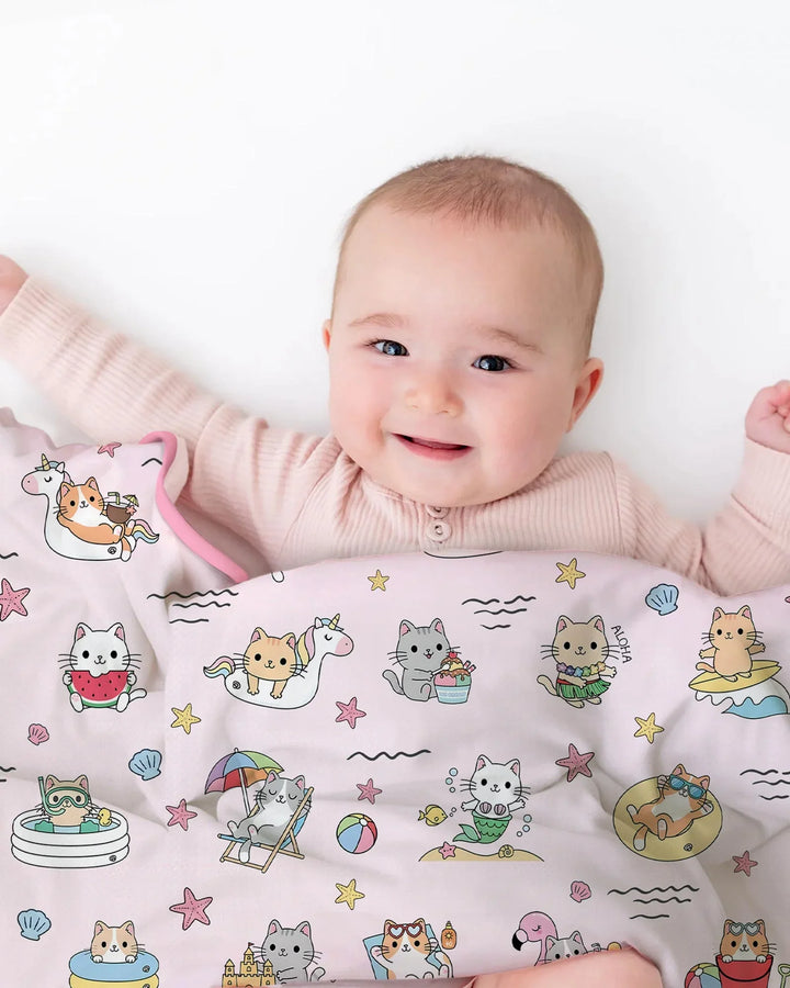 Kawaii Cats Summer Vacation Bamboo Blanket