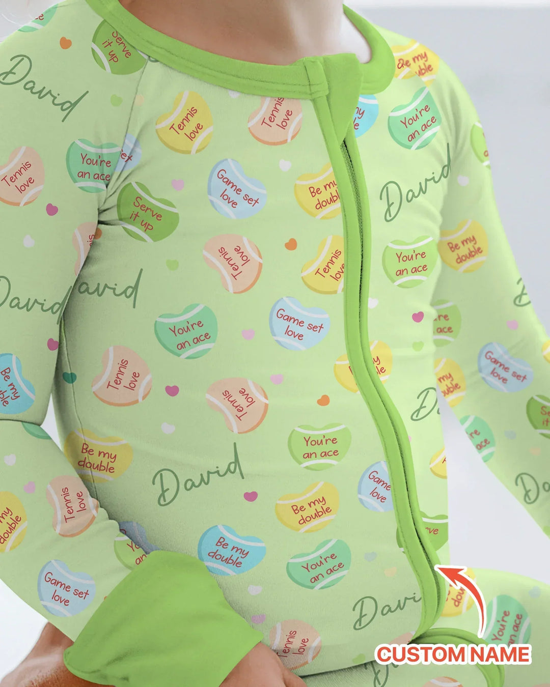 Custom Name Tennis Candy Hearts Bamboo Convertible Zippy