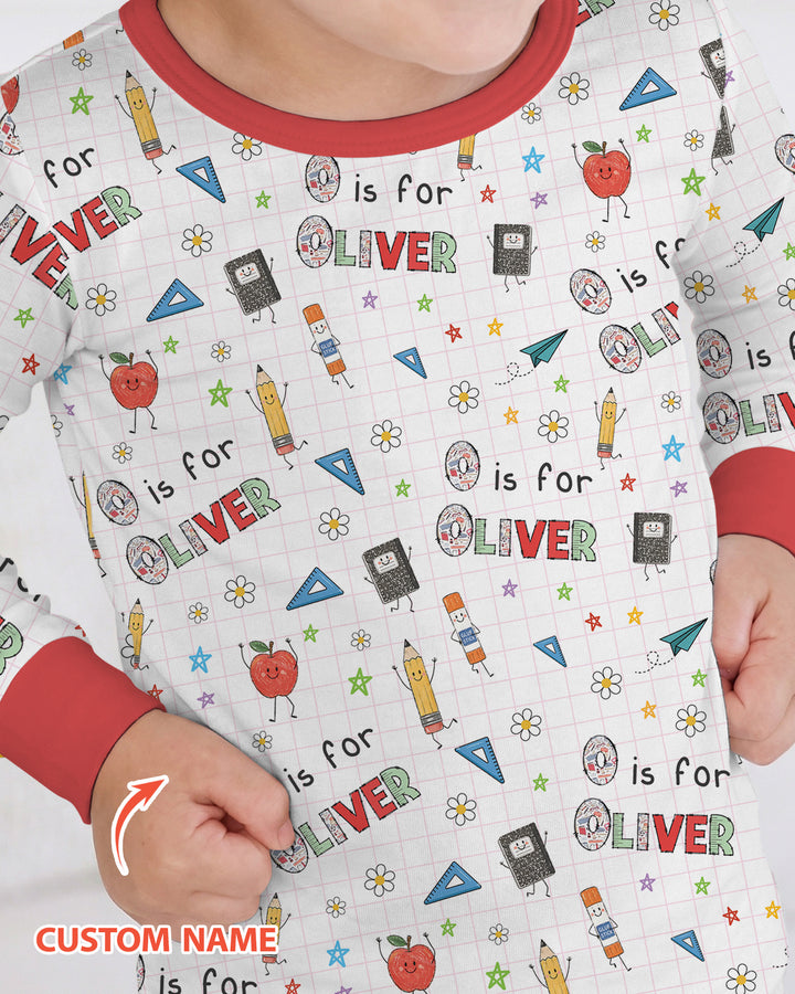 Personalized Back To School Bamboo Two Piece Long Sleeve Pajama Set