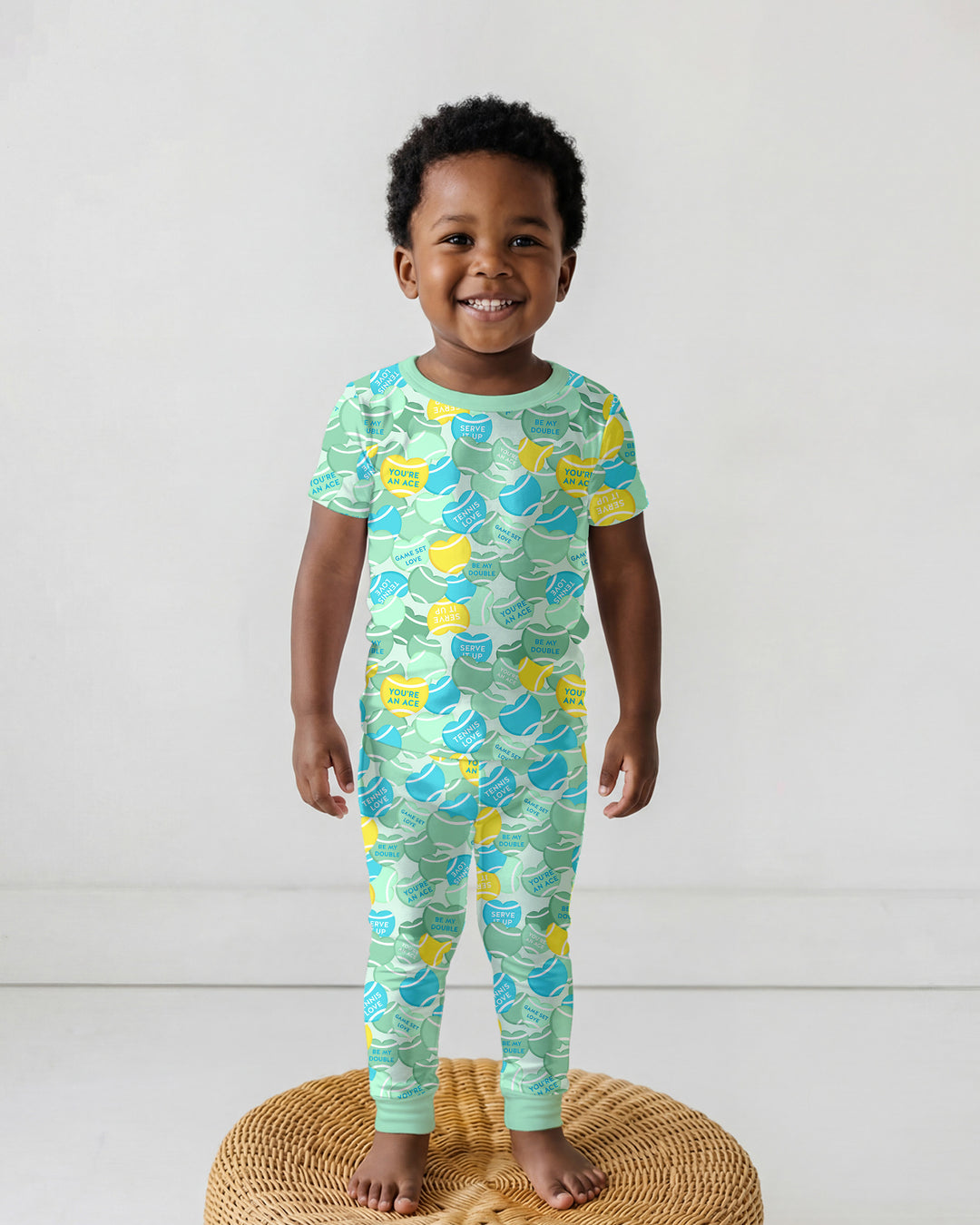 Tennis Candy Family Matching Bamboo Two Piece Short Sleeve Pajama Set