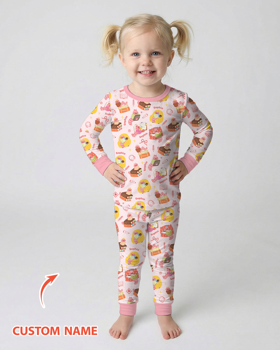 Little Book Worm Family Matching Bamboo Two Piece Long Sleeve Pajama Set