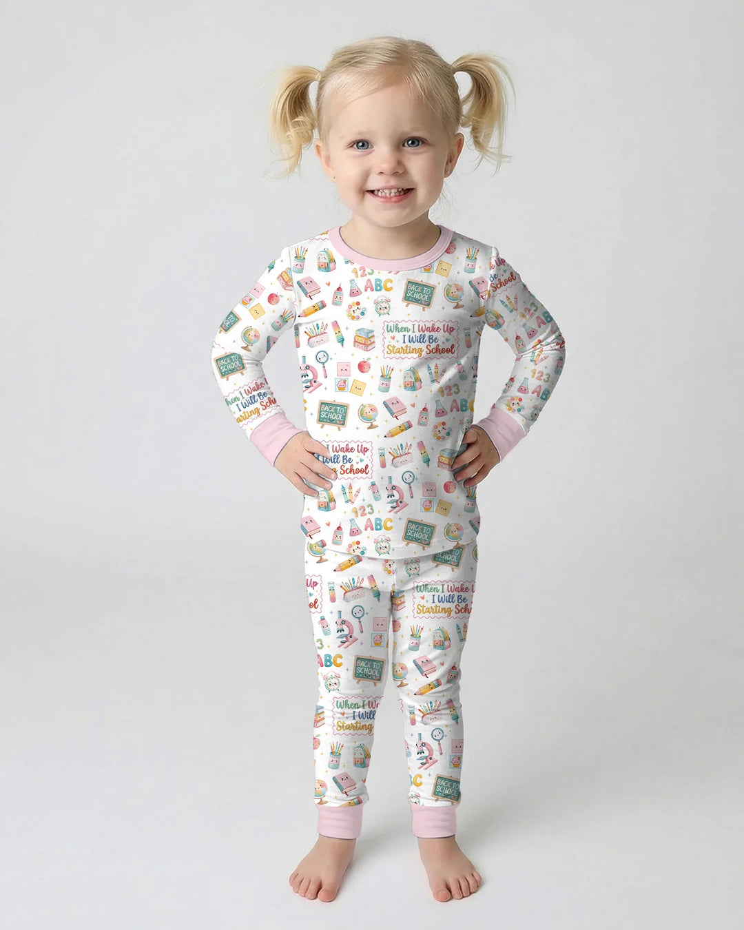 When I Wake Up I Will Be Starting School Bamboo Two Piece Long Sleeve Pajama Set