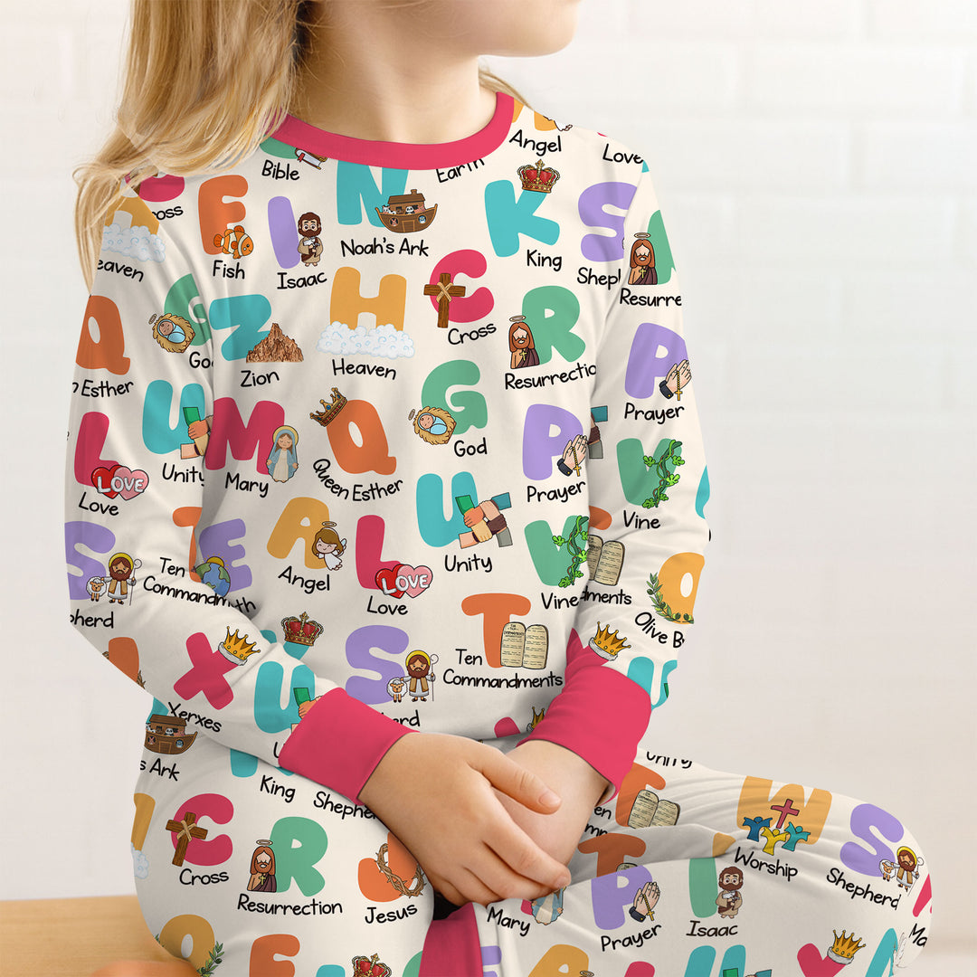 Biblical Alphabet Two Piece Long Sleeve Pajama Set