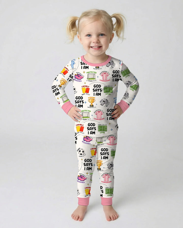 God Says I Am Soccer Bamboo Two Piece Long Sleeve Pajama Set