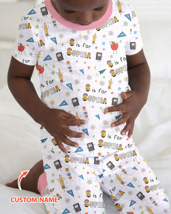 Conjunto de pijama de dos piezas de bambú de manga corta, plantilla personalizada