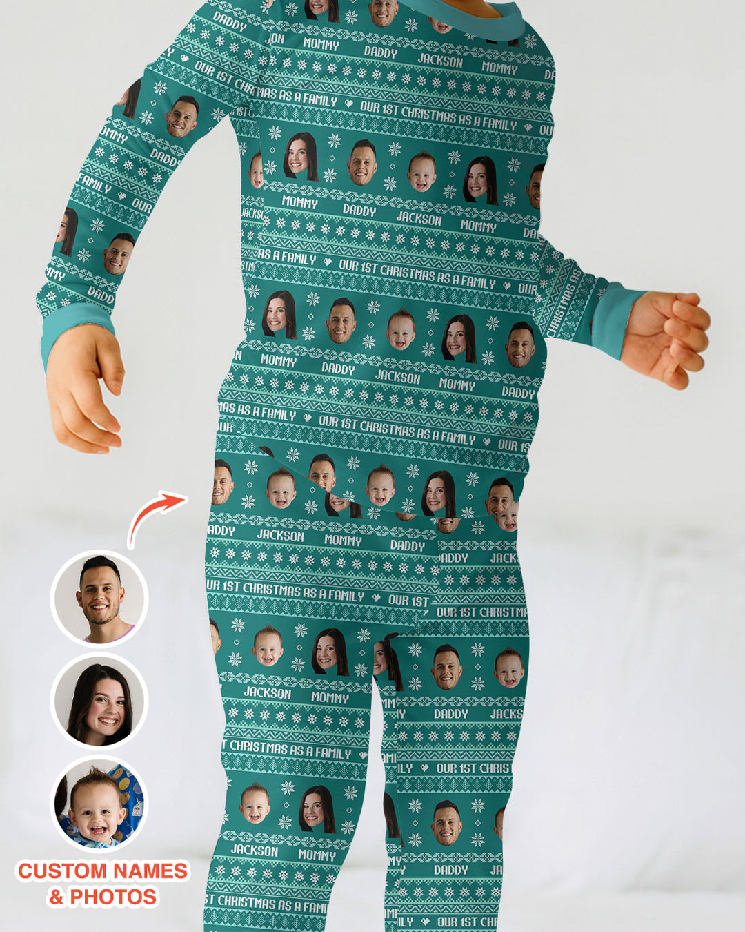 Custom Photo Our 1st Christmas as a Family Two Piece Long Sleeve Pajama Set