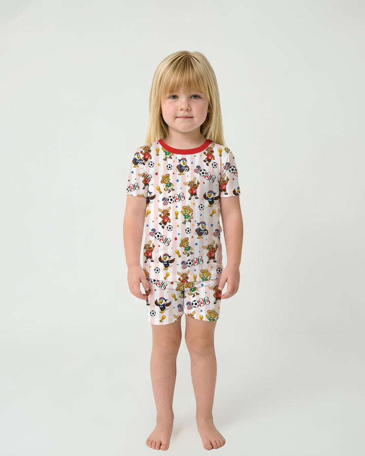 Striped Cute Mascots Soccer Cup 2026 Bamboo Two Piece Short Sleeve Shorts Pajama Set