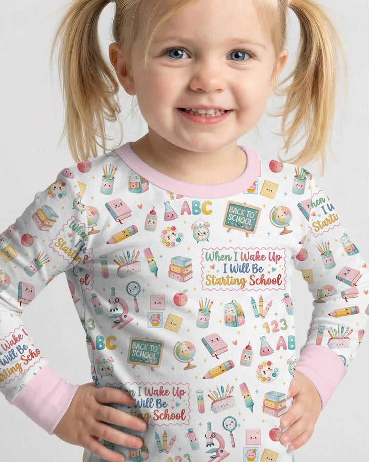 When I Wake Up I Will Be Starting School Bamboo Two Piece Long Sleeve Pajama Set