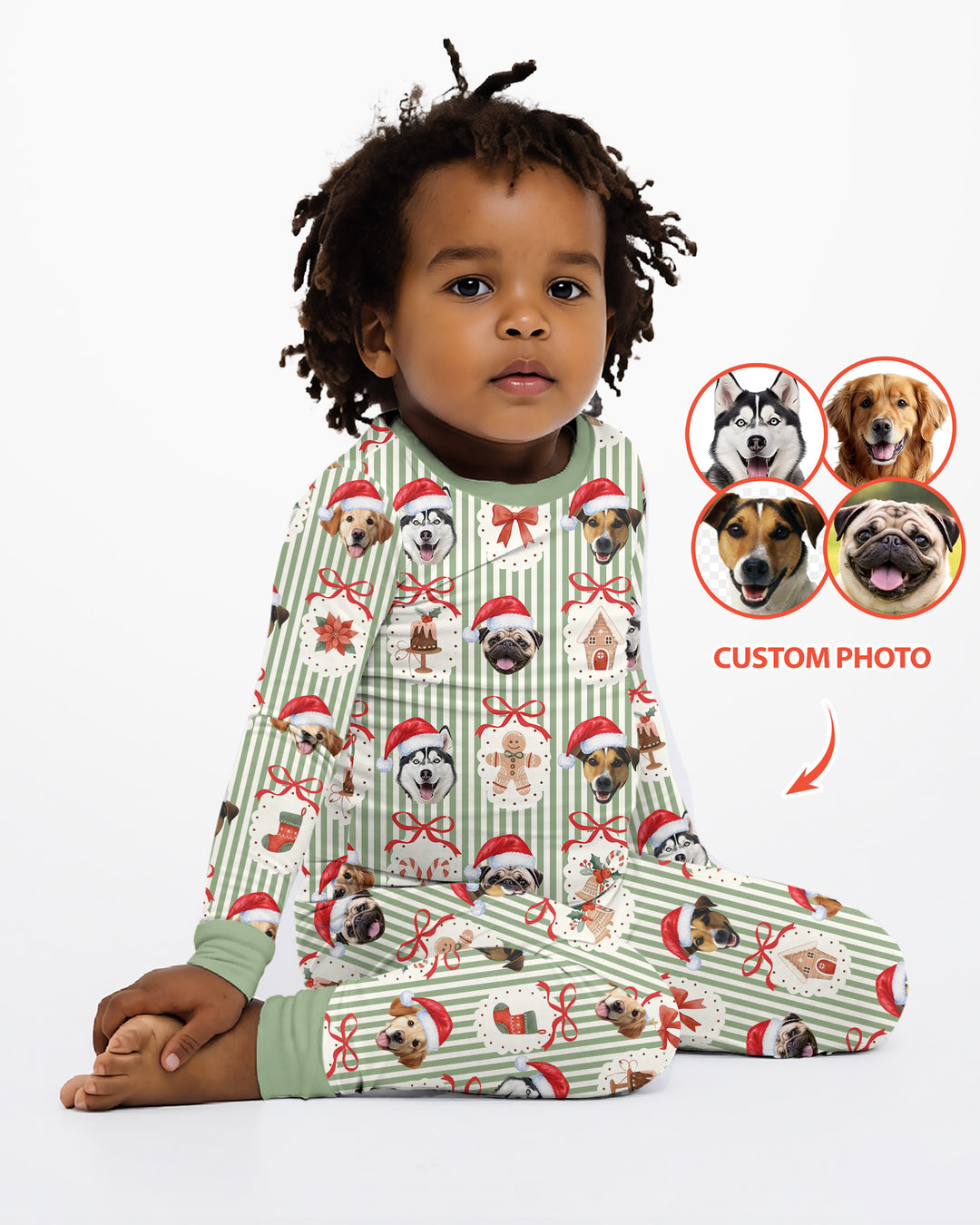 Christmas Paws Custom Photo Bamboo Two Piece Long Sleeve Pajama Set