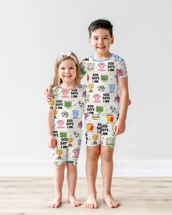 God Says I Am Soccer Bamboo Two Piece Short Sleeve Shorts Pajama Set