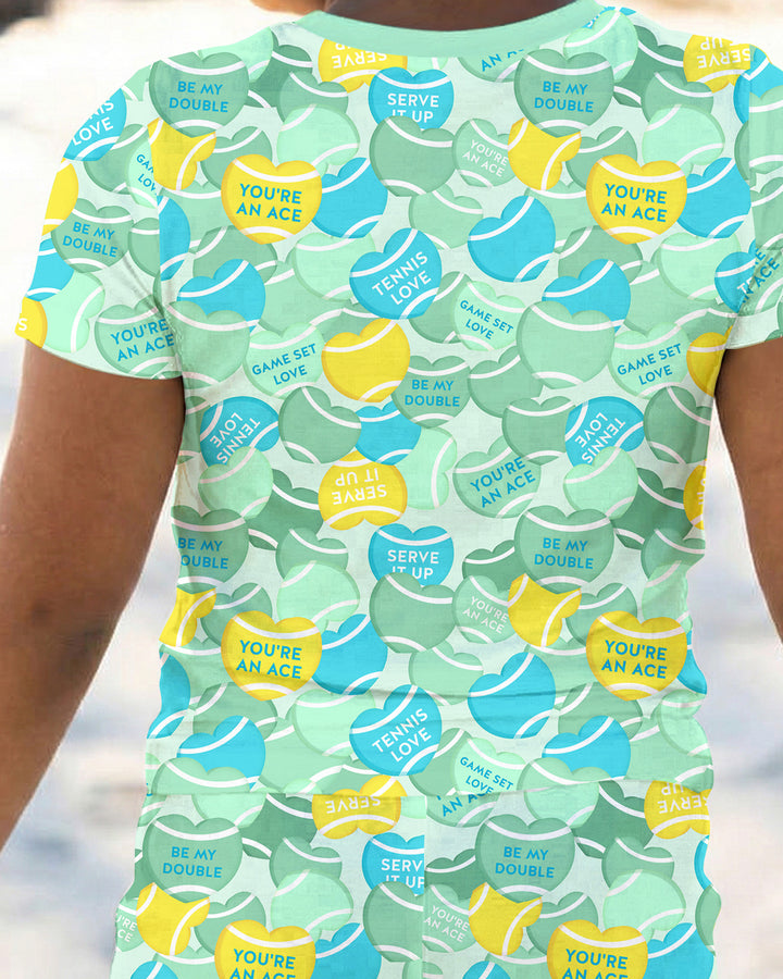 Tennis Candy Family Matching Bamboo Two Piece Short Sleeve Pajama Set