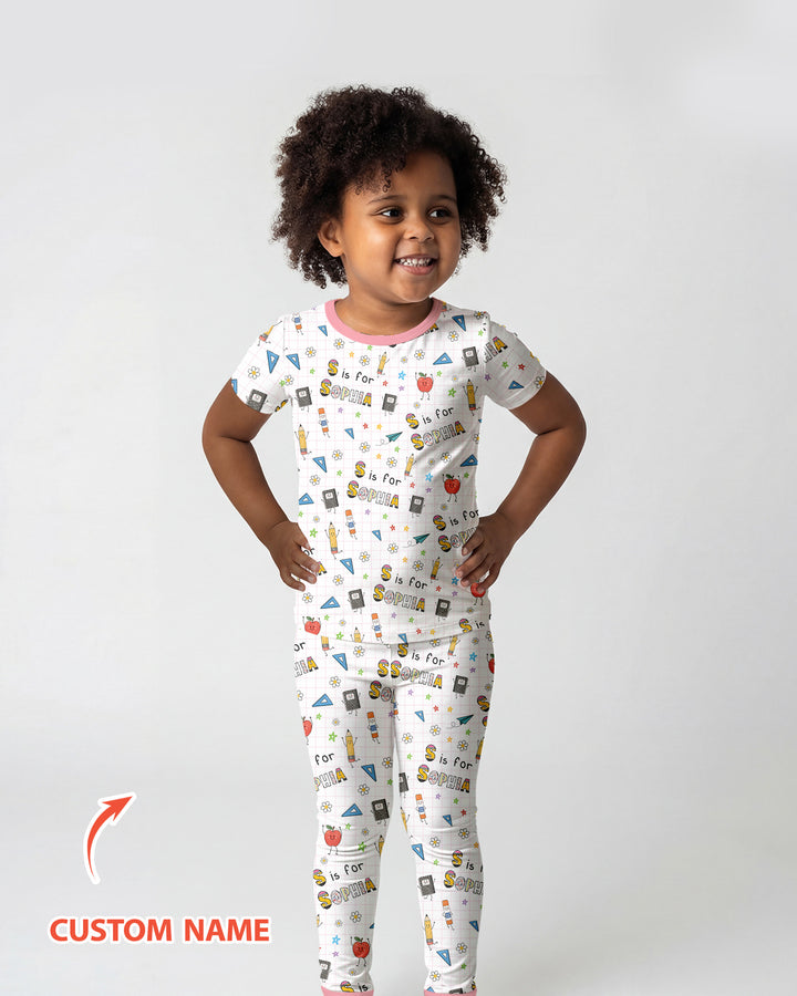 Conjunto de pijama de dos piezas de bambú de manga corta, plantilla personalizada