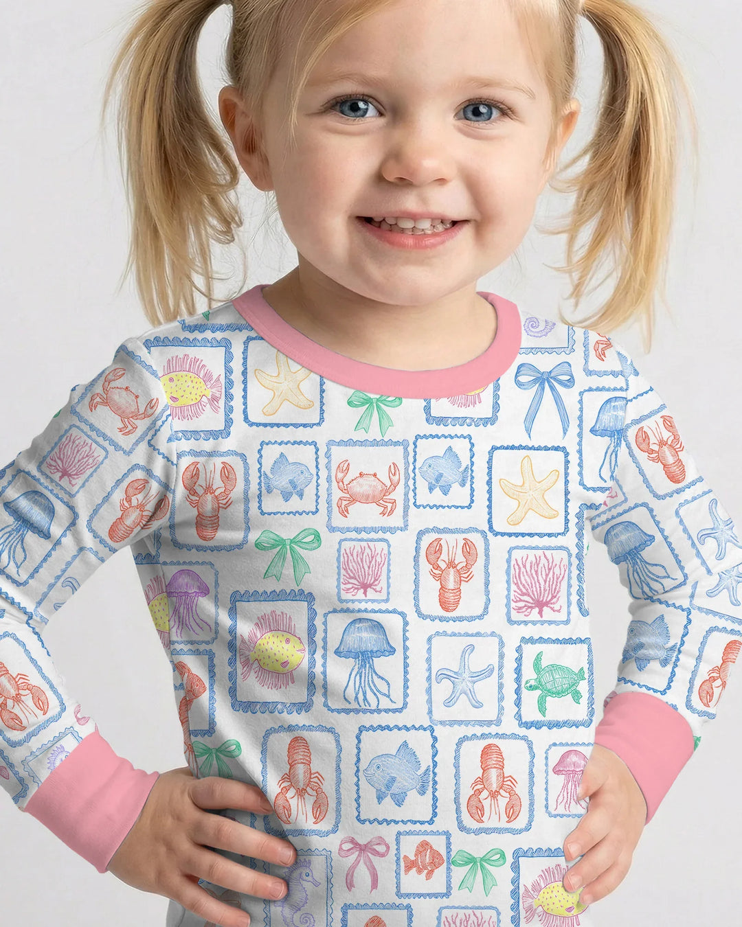 Coastal Treasures Family Matching Bamboo Two Piece Long Sleeve Pajama Set