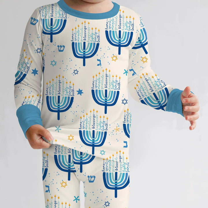 Hannukkah Menorah Family Matching Two Piece Long Sleeve Pajama Set , Hannukkah Menorah Family Matching Two Piece Long Sleeve Pajama Set - 12-18M / Girl