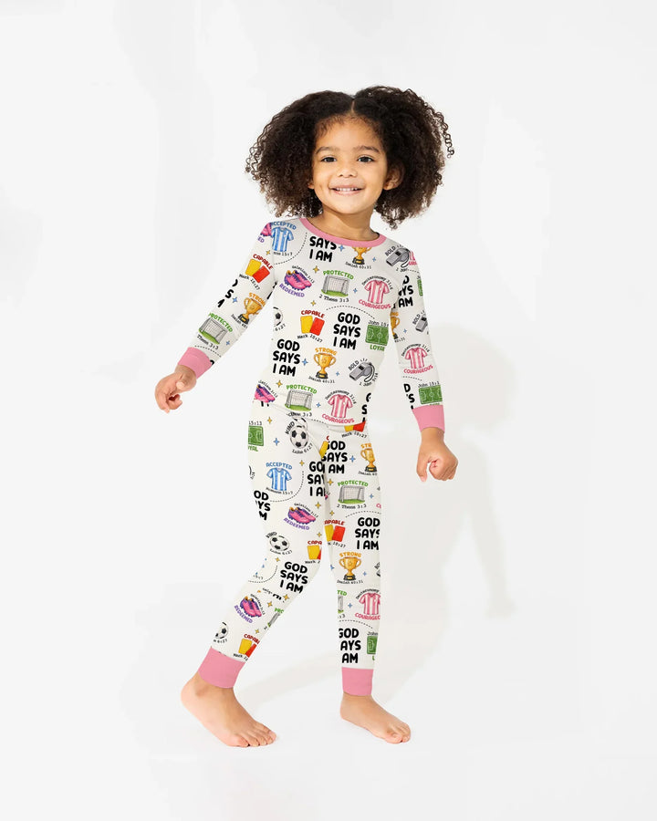 God Says I Am Soccer Bamboo Two Piece Long Sleeve Pajama Set