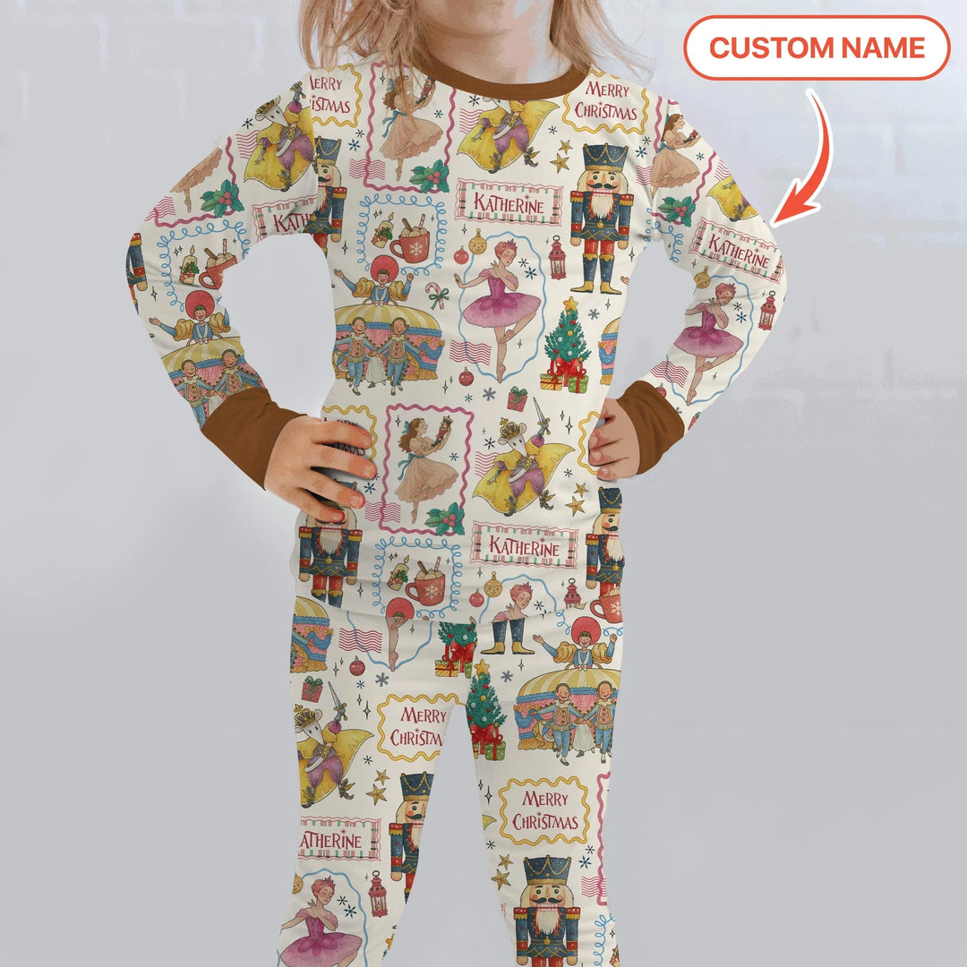 Custom Name "Magic of The Nutcracker" Merry Christmas Two Piece Long Sleeve Pajama Set