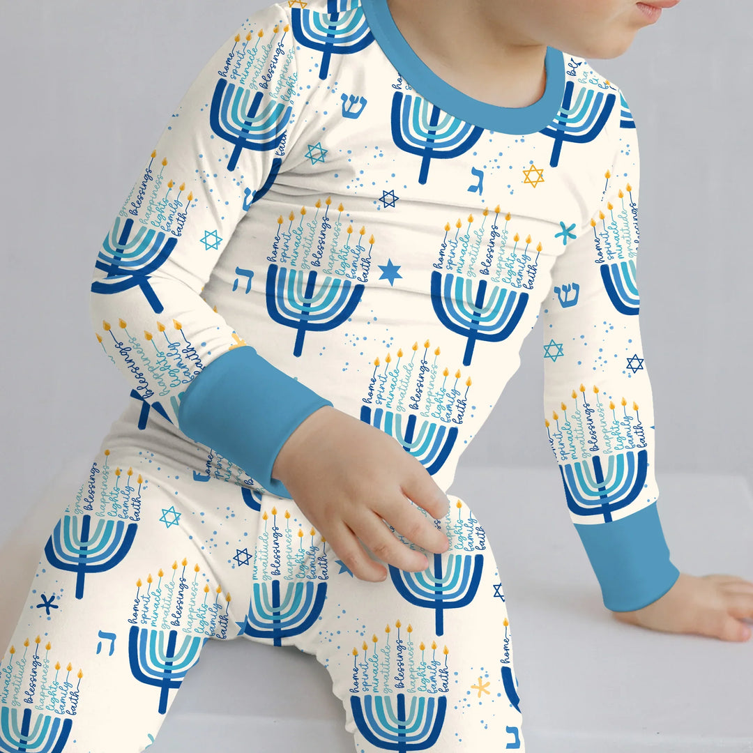 Hannukkah Menorah Family Matching Two Piece Long Sleeve Pajama Set , Hannukkah Menorah Family Matching Two Piece Long Sleeve Pajama Set - 12-18M / Girl