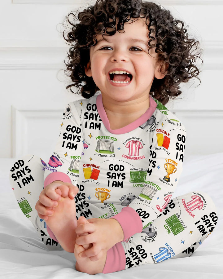 God Says I Am Soccer Bamboo Two Piece Long Sleeve Pajama Set