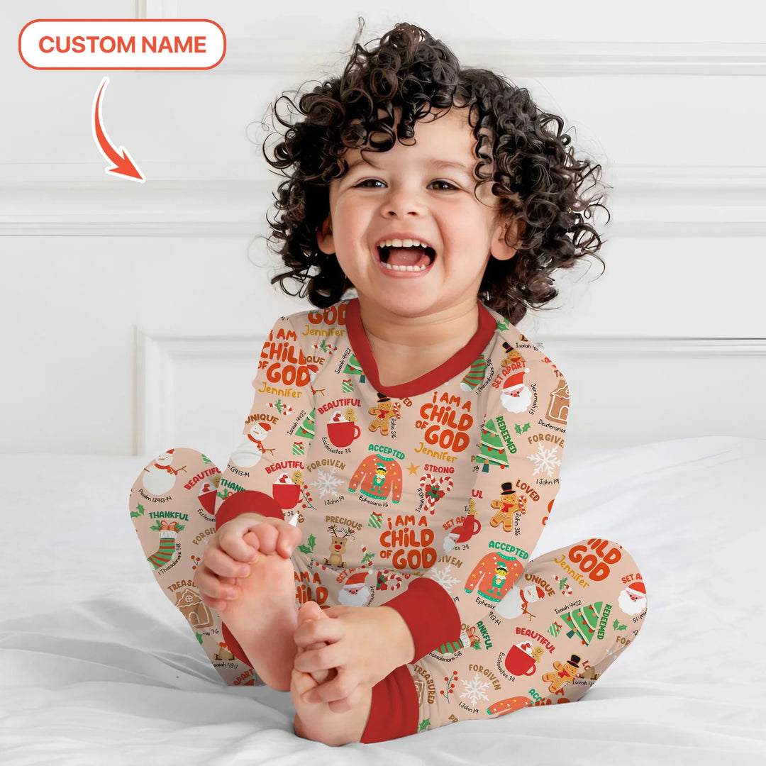 Merry Christmas I Am A Child Of God Custom Name Two Piece Long Sleeve Pajama Set