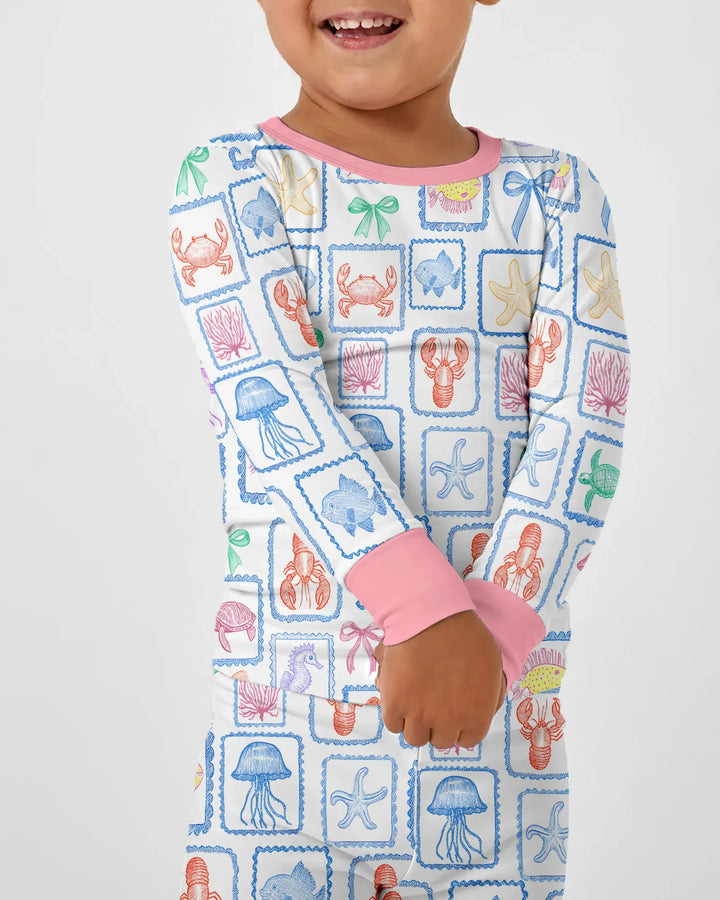 Coastal Treasures Family Matching Bamboo Two Piece Long Sleeve Pajama Set