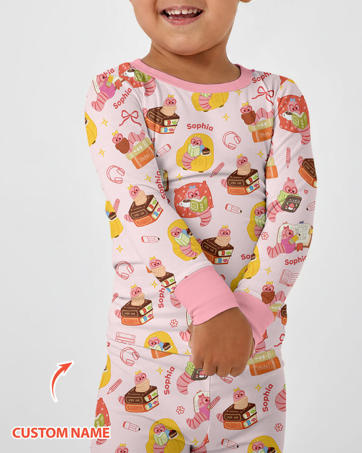 Little Book Worm Family Matching Bamboo Two Piece Long Sleeve Pajama Set