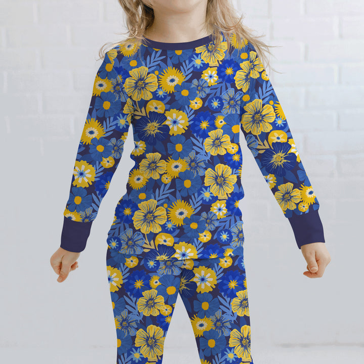 Hanukkah Little Flowers Girl Two Piece Long Sleeve Pajama Set , Hanukkah Little Flowers Girl Two Piece Long Sleeve Pajama Set - 12-18M