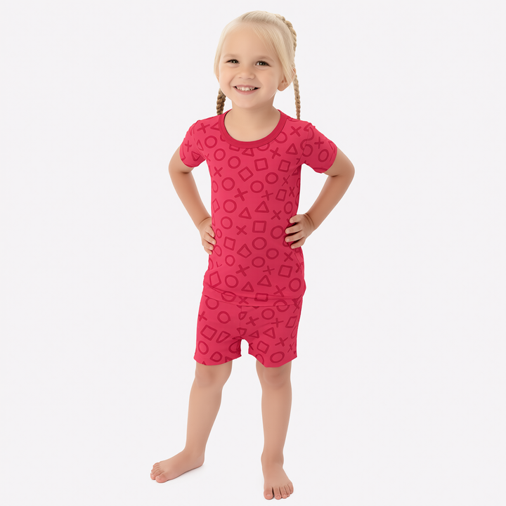 XOXO Shapes Two Piece Short Sleeve Shorts Pajama Set Girl Version