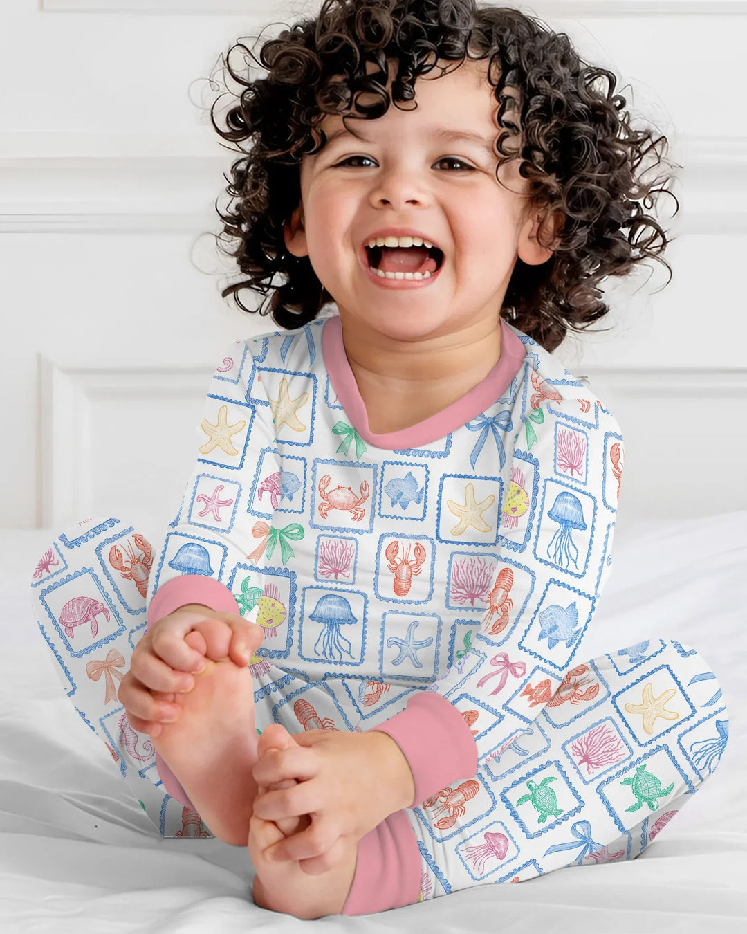 Coastal Treasures Family Matching Bamboo Two Piece Long Sleeve Pajama Set