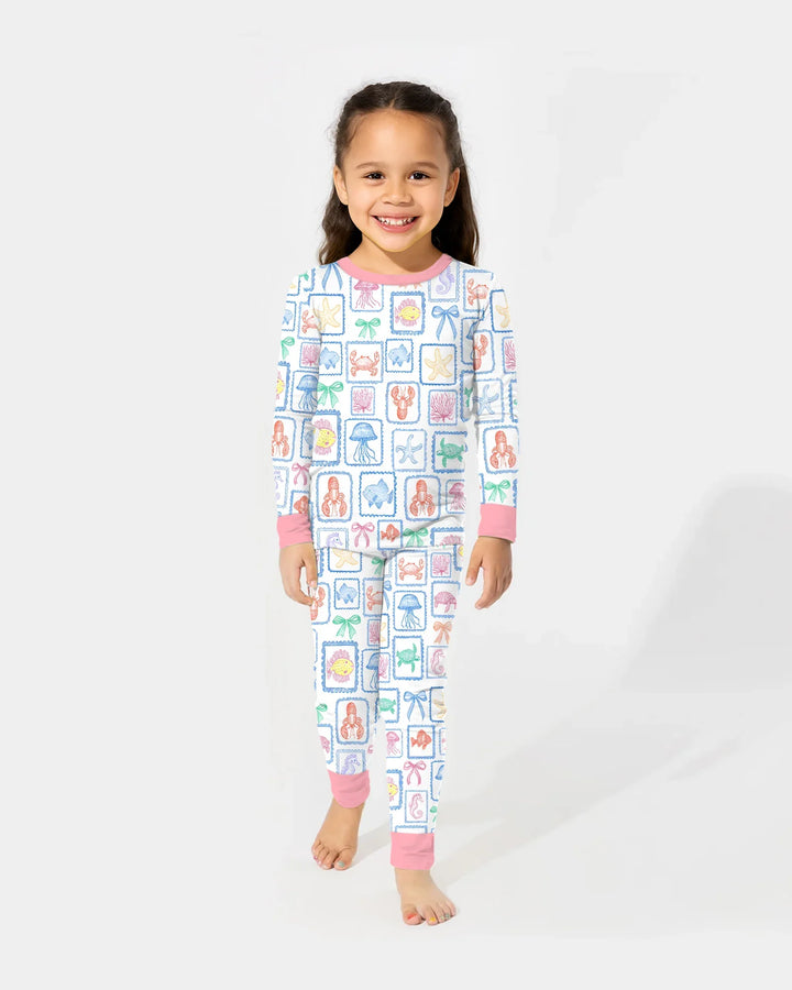 Coastal Treasures Family Matching Bamboo Two Piece Long Sleeve Pajama Set