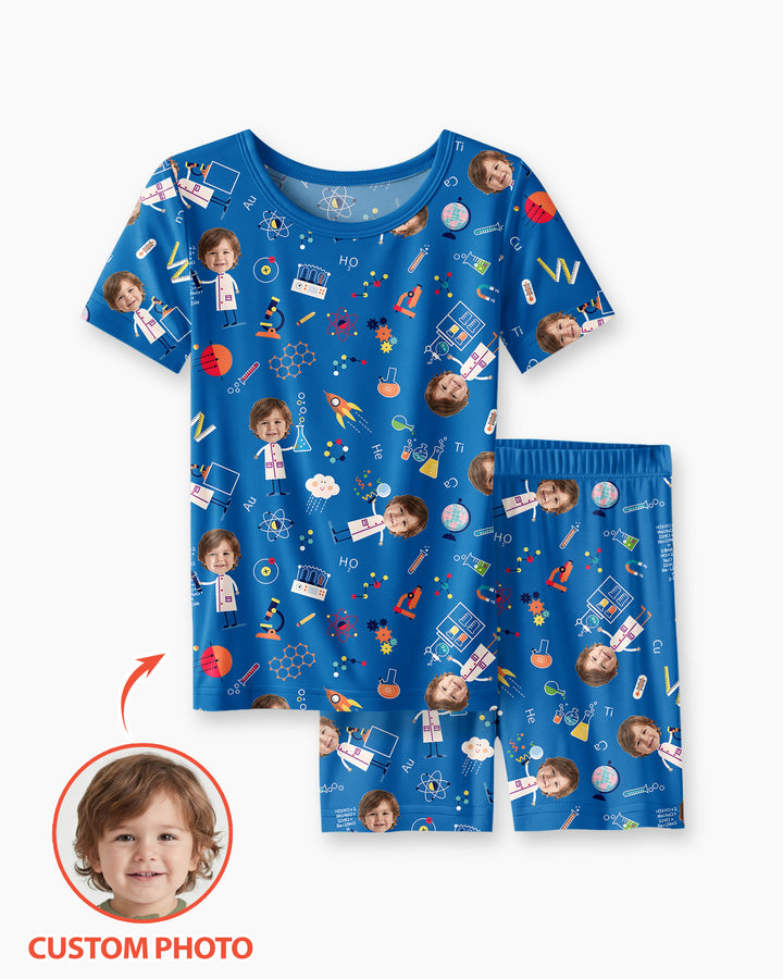 Custom Image Chemical Laboratory Bamboo Two Piece Short Sleeve Shorts Pajama Set