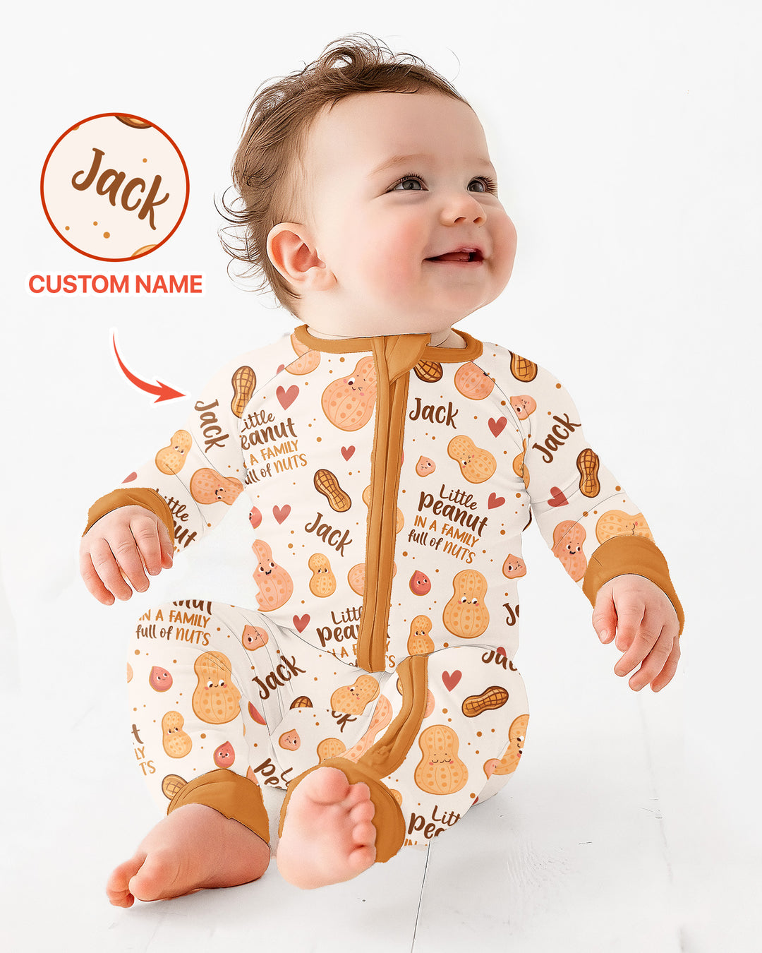 Custom Name Little Peanut In A Family Full Of Nuts Bamboo Convertible Zippy