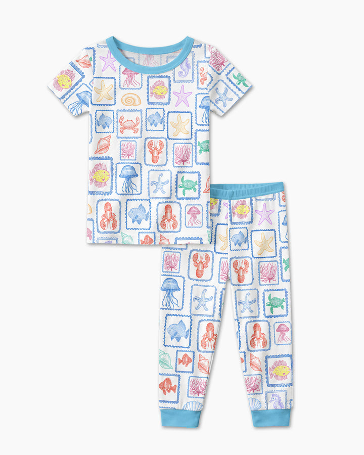 Coastal Treasures Family Matching Bamboo Two Piece Short Sleeve Pajama Set