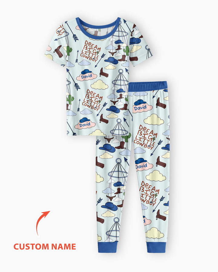 Litlle Cowboy Sis Bro Matching  Bamboo Two Piece Short Sleeve Pajama Set