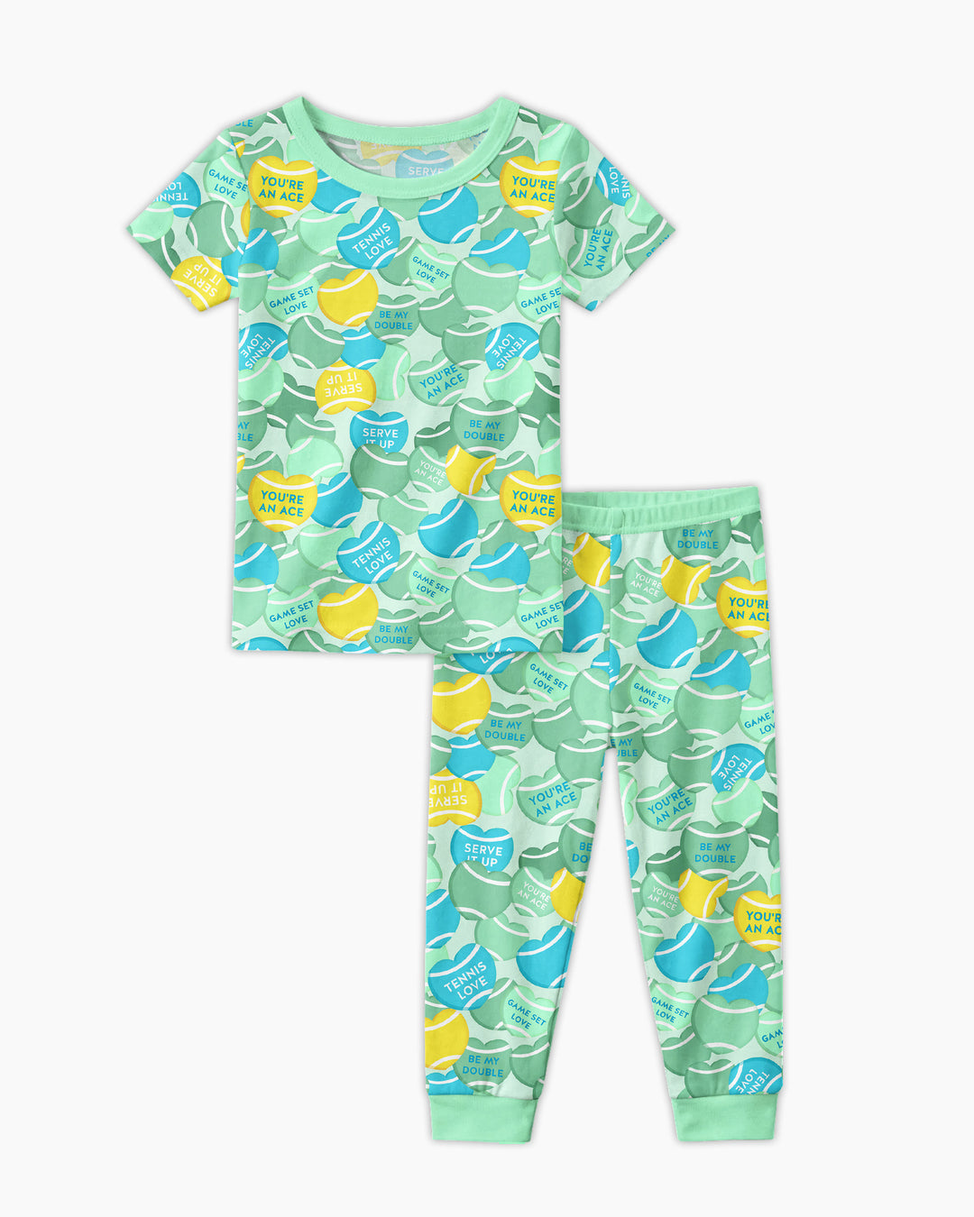 Tennis Candy Family Matching Bamboo Two Piece Short Sleeve Pajama Set