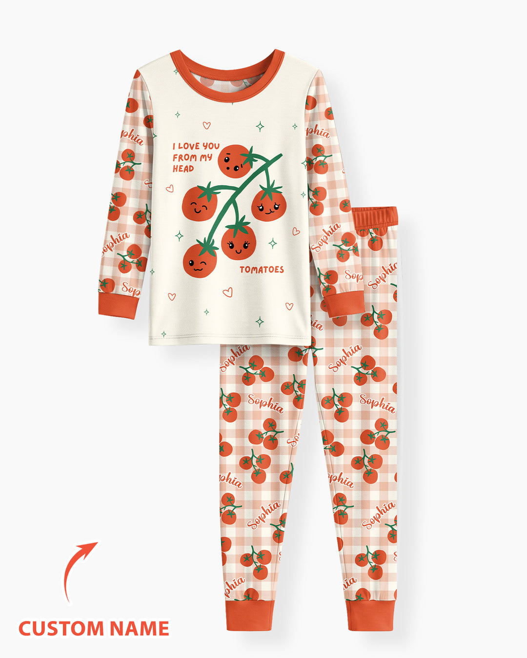 I Love You From My Head Tomatoes Custom Name Bamboo Two Piece Long Sleeve Pajama Set