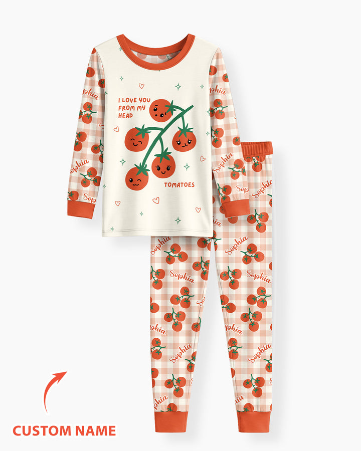 I Love You From My Head Tomatoes Custom Name Bamboo Two Piece Long Sleeve Pajama Set