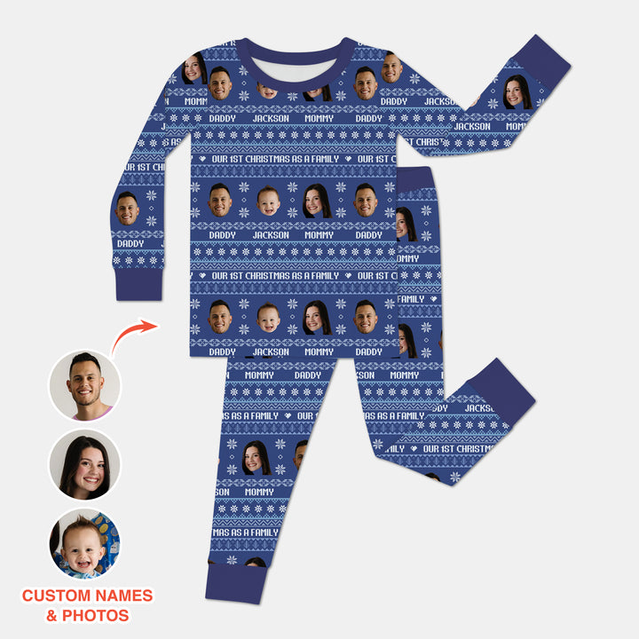 Custom Photo Our 1st Christmas as a Family Two Piece Long Sleeve Pajama Set
